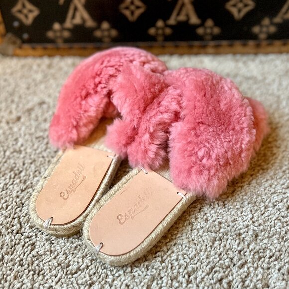 Espadril USA Pink Fluffy Espadrille Slide Slip-On Sandals, NEW - Picture 2 of 7